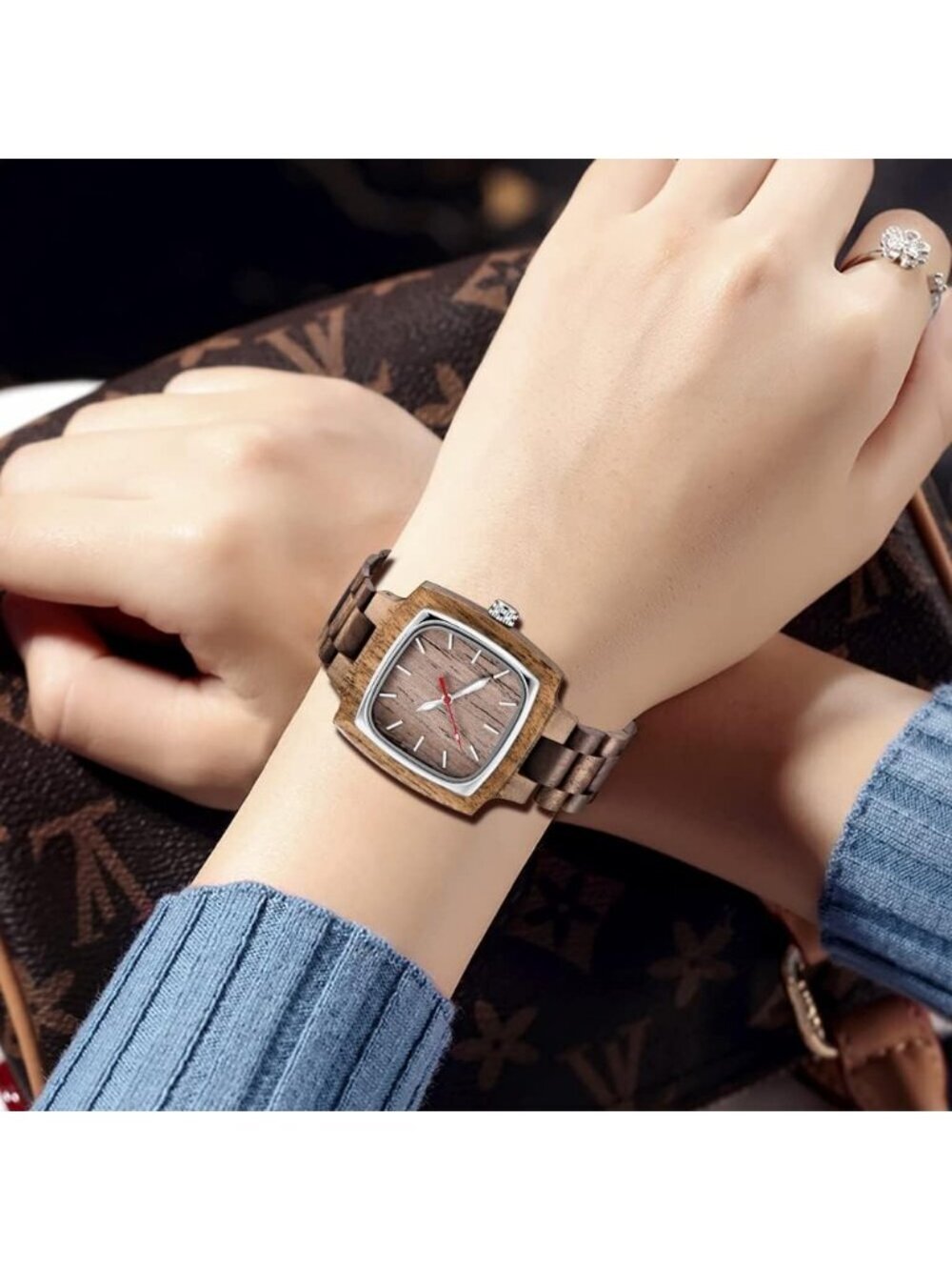 Women's Brown Analog Quartz Couples Colorful Bamboo Classic Square Wooden Watch - Picture 6 of 6